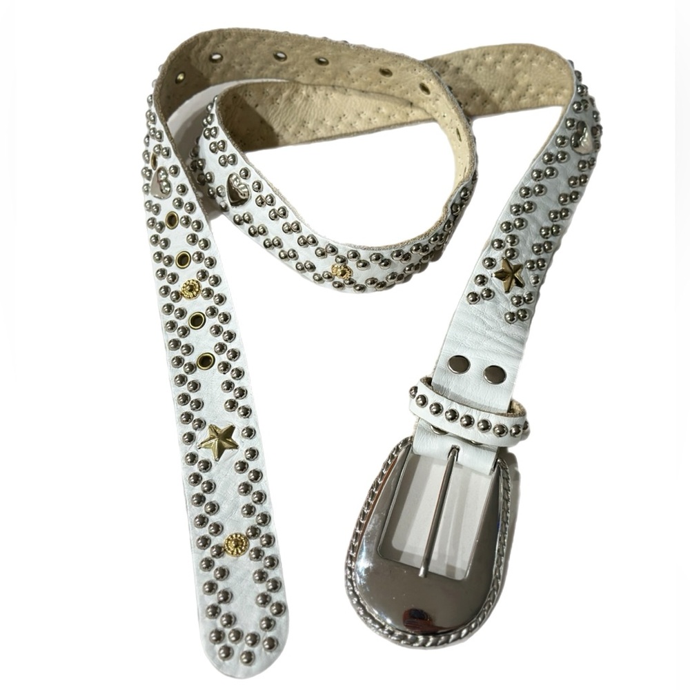 Vintage Sand Castle white Leather Studded Belt